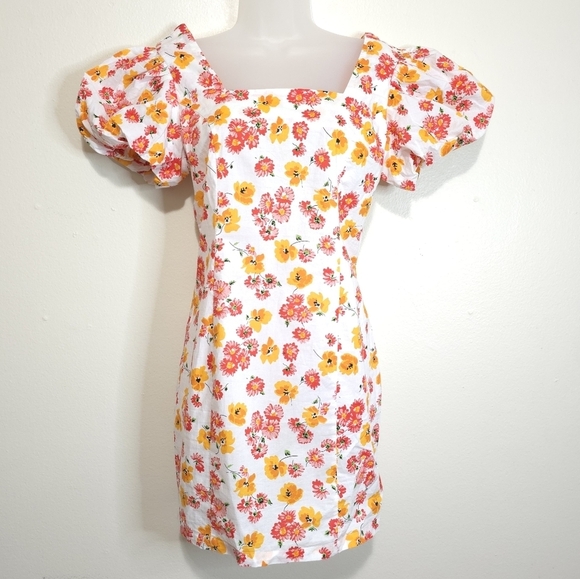 PRINCESS POLLY Charlene Multicolor Floral Puff Sleeve Mini Dress Size 4 - Picture 2 of 10